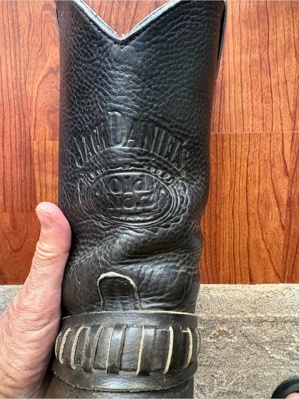 Jack Daniel's Embossed Black Leather harness boots